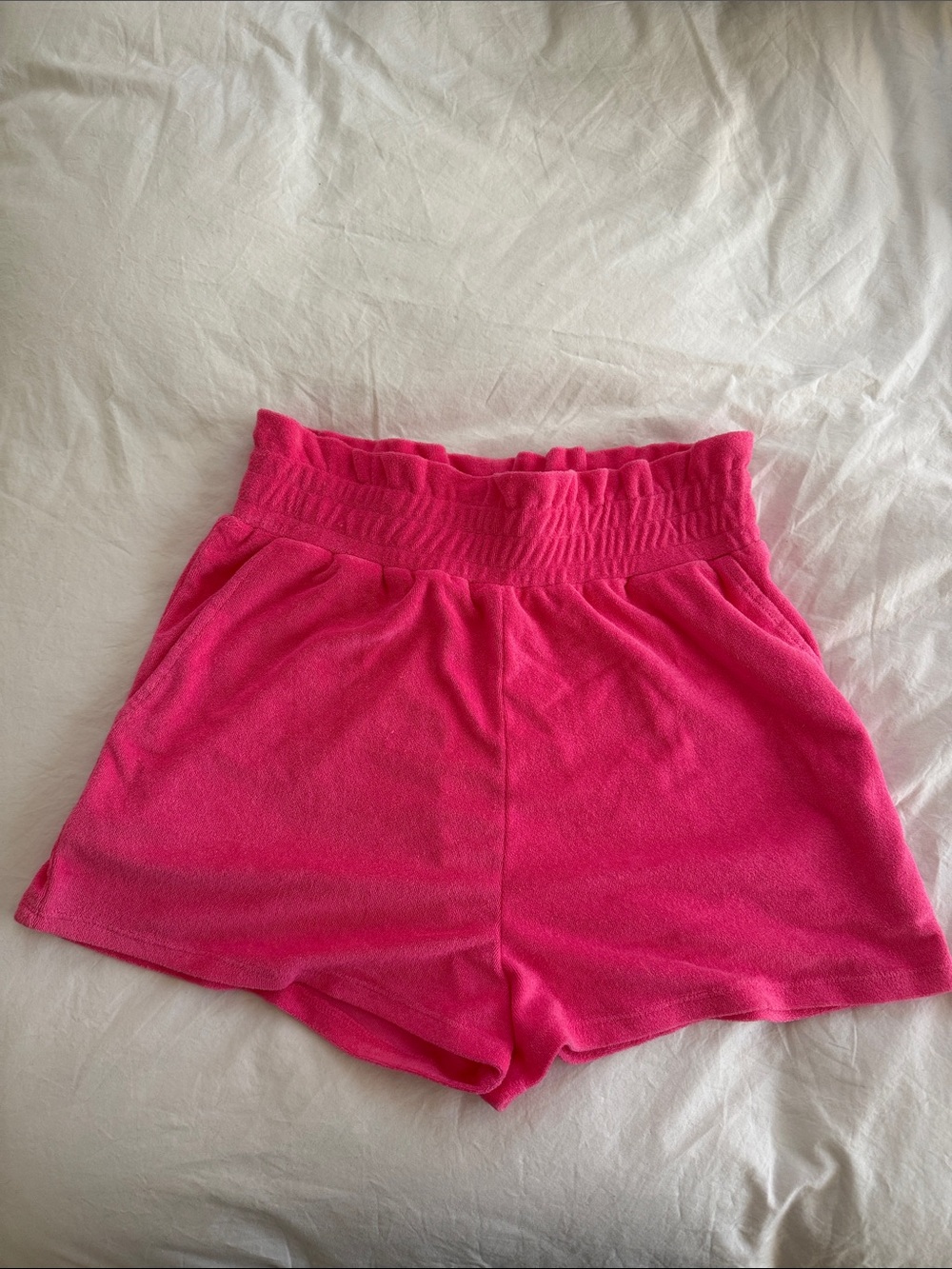 Aqua Hot Pink Elastic Waist Terry Shorts